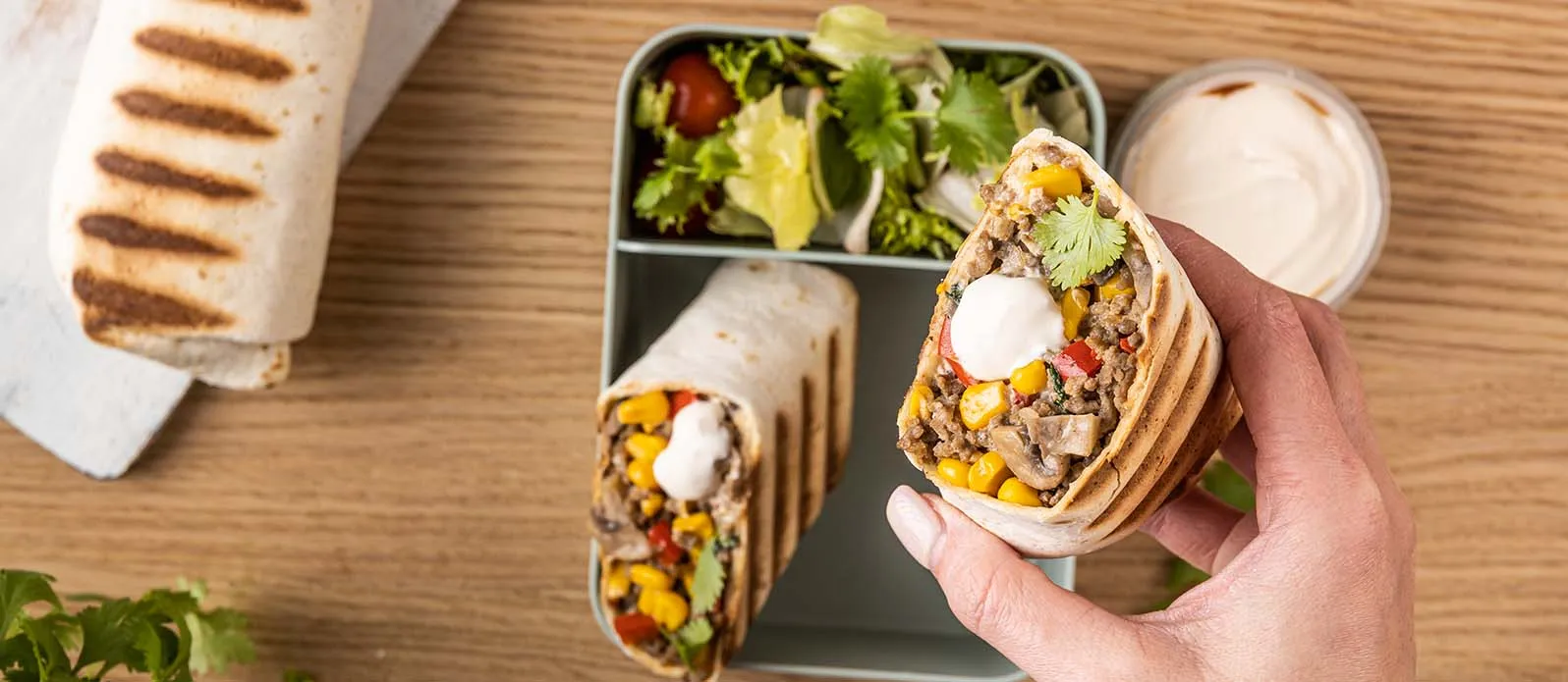 Burrito mit Rindfleisch, Champignons & Mais