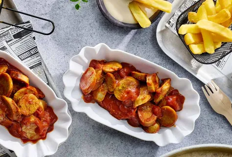 Currywurst mit Ponzu-Mayo und Chilisauce