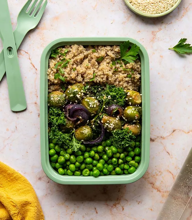 Gemüse mit Tahini-Soja-Glasur und Quinoa